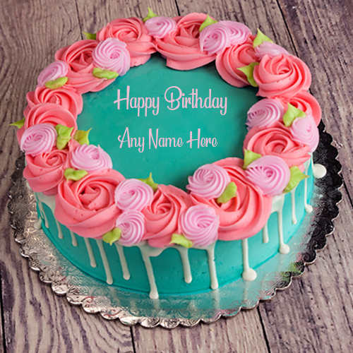 Pink Rose Rosette Birthday Cake With Name